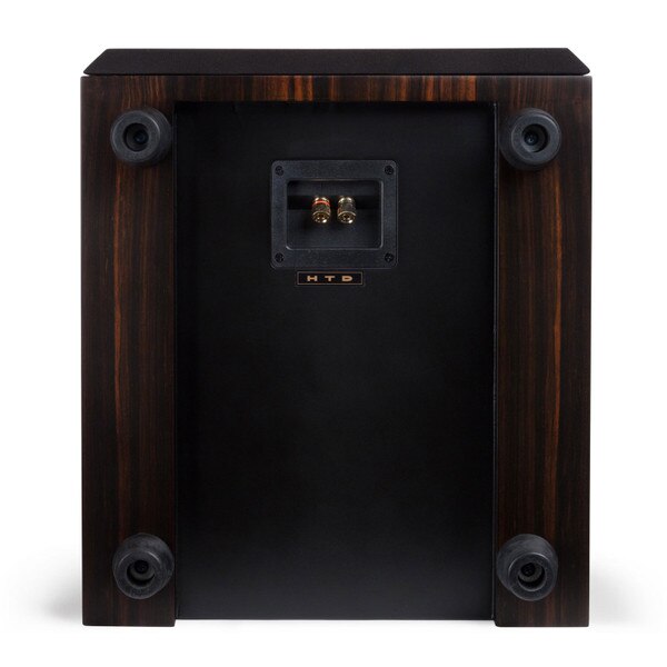 Level Two Powered Subwoofer - Macassar Ebony - bottom showing speaker cable terminals